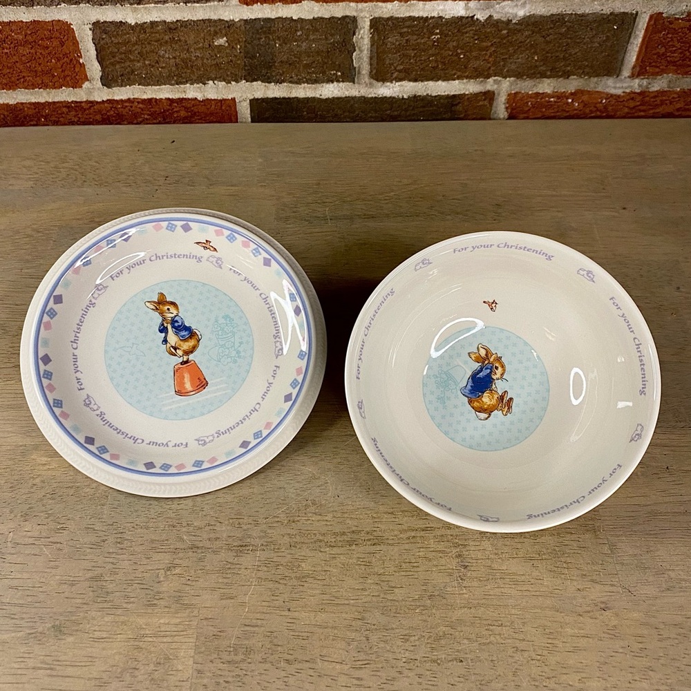 Wedgwood Beatrix Potter Peter Rabbit "For Your Christening" Plate‎ & Bowl 2002
